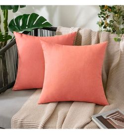 MIULEE Decorative Outdoor Pillow Covers Waterproof 18x18 Blush Pink
Solid Faux Linen Throw Pillow Covers Set of 2 Farmhouse for Patio Furniture Tent B