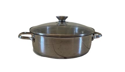 Wolfgang Puck 10" Casserole Pan 18-10 Stainless Steel Dual Handle Glass Lid Used