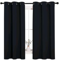 NICETOWN Blackout Curtains for Living Room Black, Set of 2, W42 x L63 - Provide Thermal Insulation Grommet Window Curtains Blackout Short
