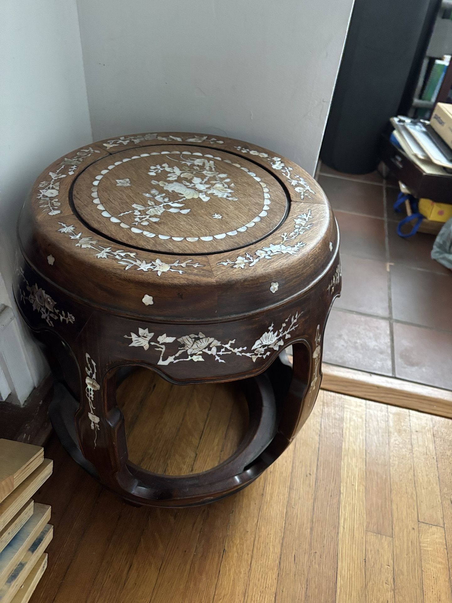 Rosewood Mother-of-Pearl-Inlay Side Table or Stool