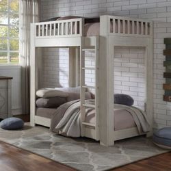 Brand New Weathered White Twin Bunk Bed