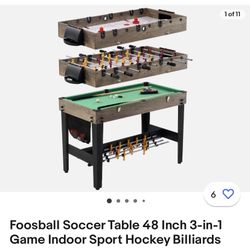 Foosball Soccer Table 48 Inch 3-in-1 Game Indoor Sport Hockey Billiards