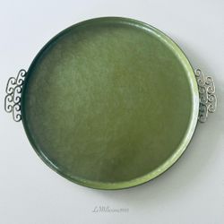 1950s Moiré Glaze Kyes Moss Green California Handmade Tray