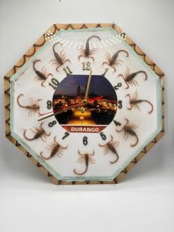 Vintage Real Scorpion Wood Burnt Dial Clock