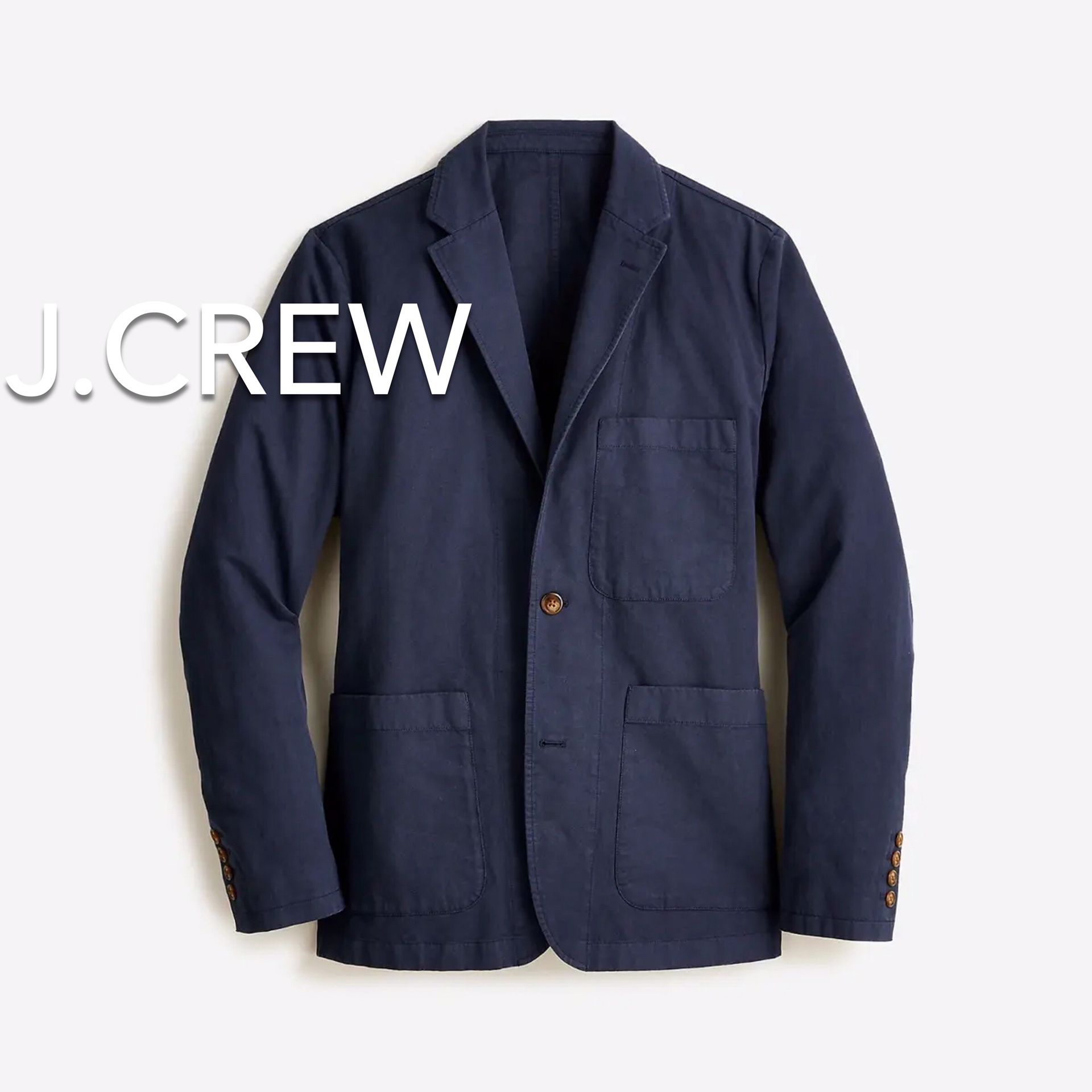 (NEW) MEN’S J.CREW NAVY GARMENT-DYED COTTON-LINEN BLEND CHINO SUIT JACKET - SIZE: 38 (MEDIUM) (MSRP: $178)