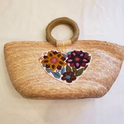 Handmade Palm Straw Mexican Boho Beach Bag

