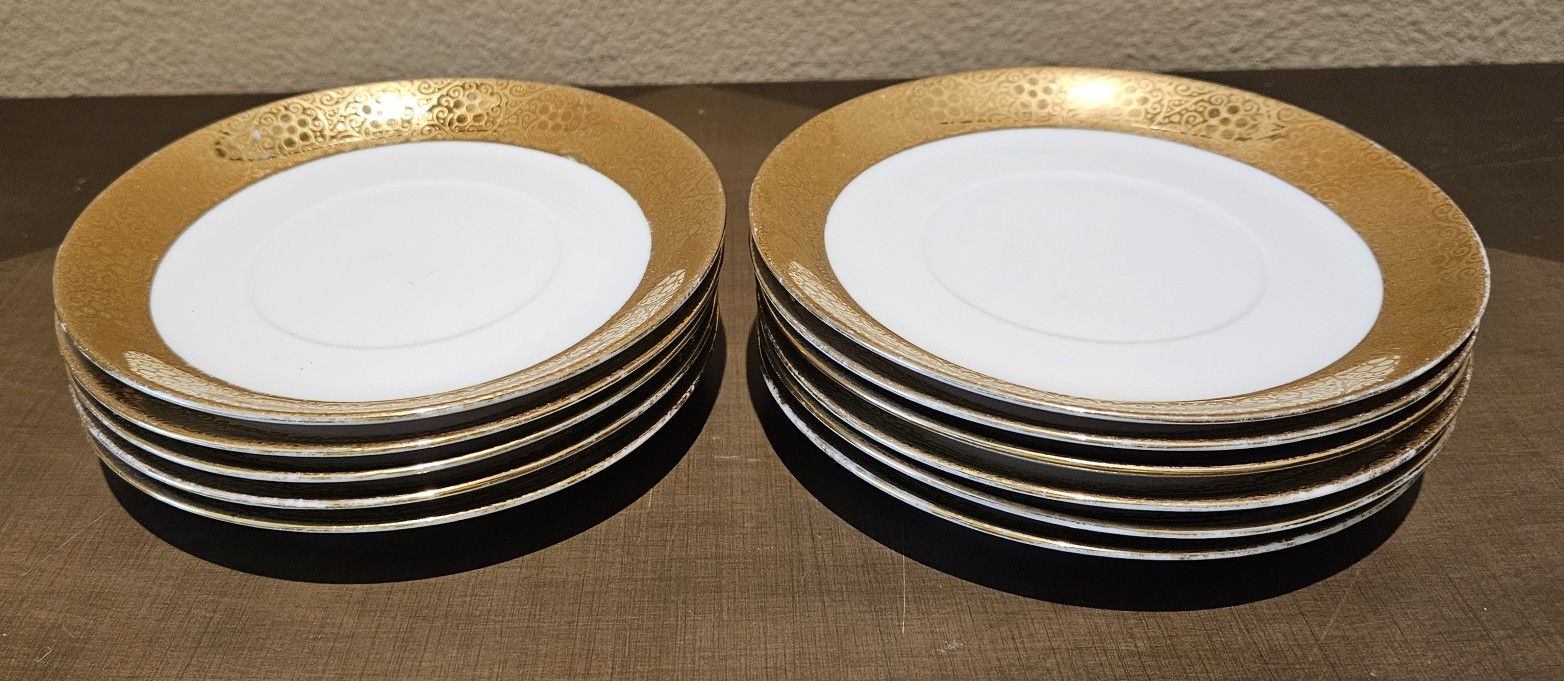 6" Vtg 18k Gold Edge Coffee Dishes Royale Bavarian Round Bone China Set of 11