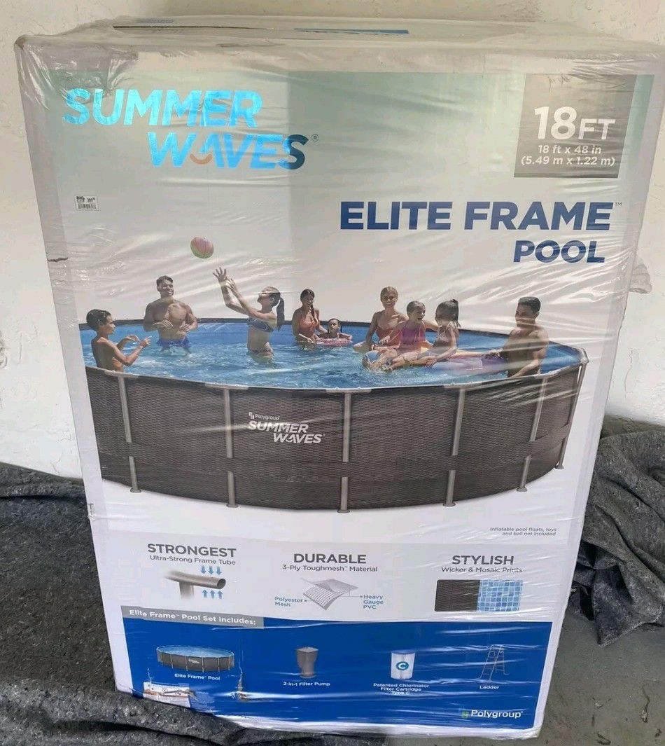 New Summer waves 18 ft x 48 inches elite frame with filter cover and ladder. Ready for pick up.