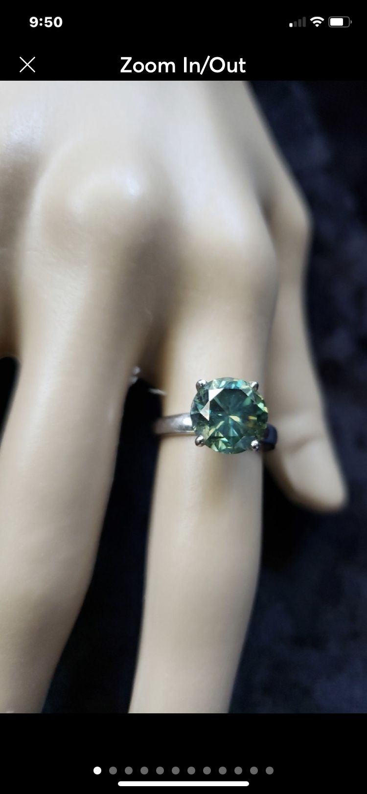 Peacock Teal Color 4 Carat Moissanite  Sterling Silver Ring 
