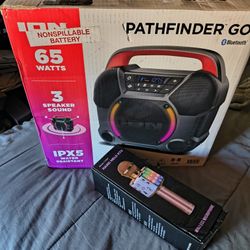  New ION Audio Pathfinder Go Portable Bluetooth 3 Speaker Rechargeable Sound System Karaoke Set 