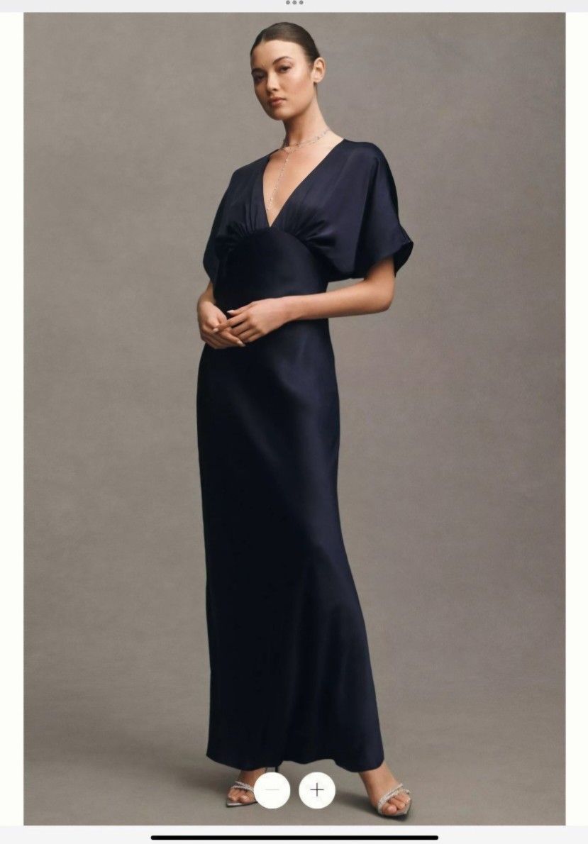 BHLDN Anthropology Amelia Deep-V Satin Dress 14