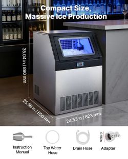 VEVOR Stainless Steel lb360ct Commercial Ice Maker Machine, 440lb Daily Production, 85lb Storage