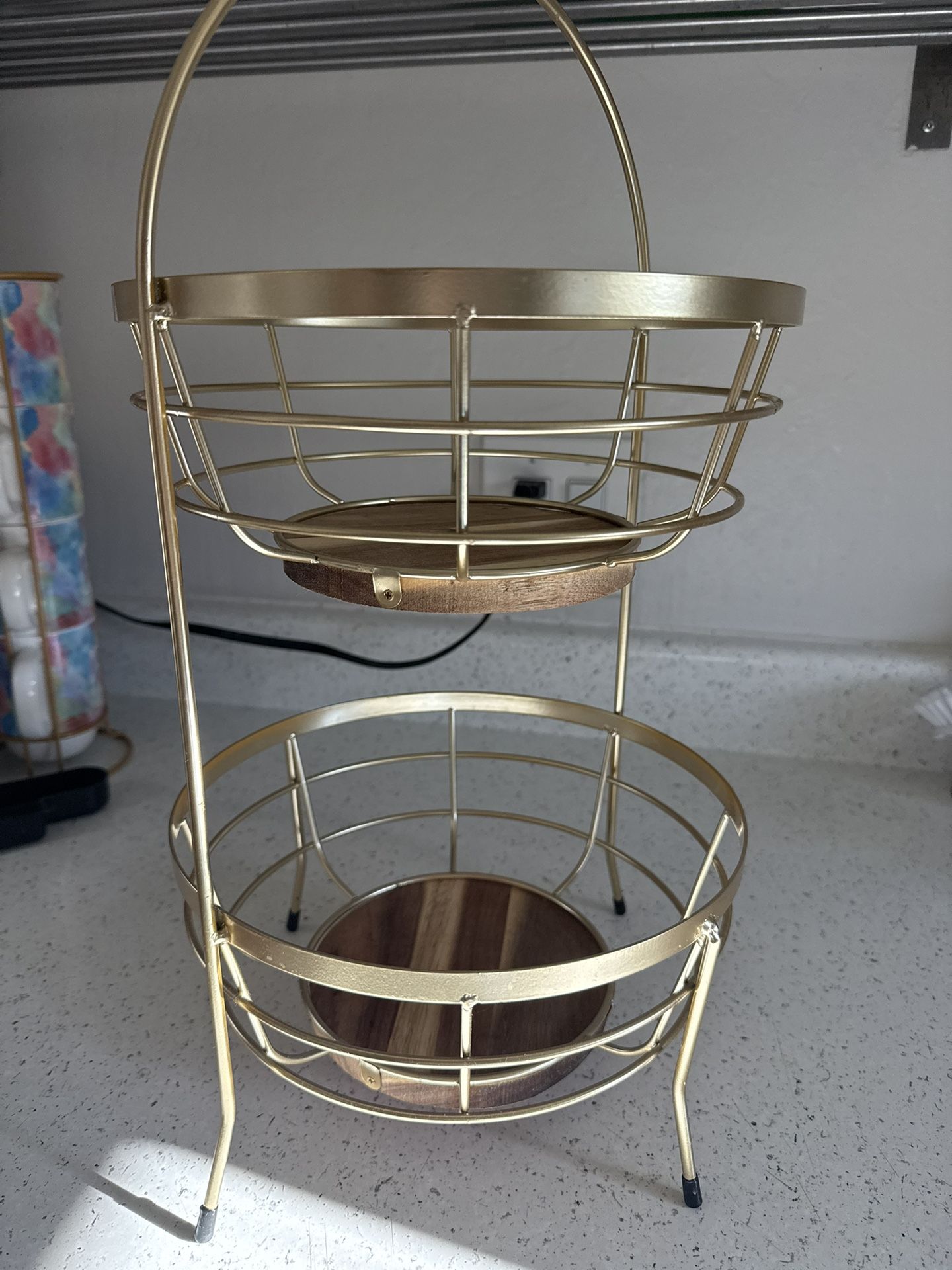 2-Tier Gold Metal & Wood Stand – Elegant Storage/Display Rack
