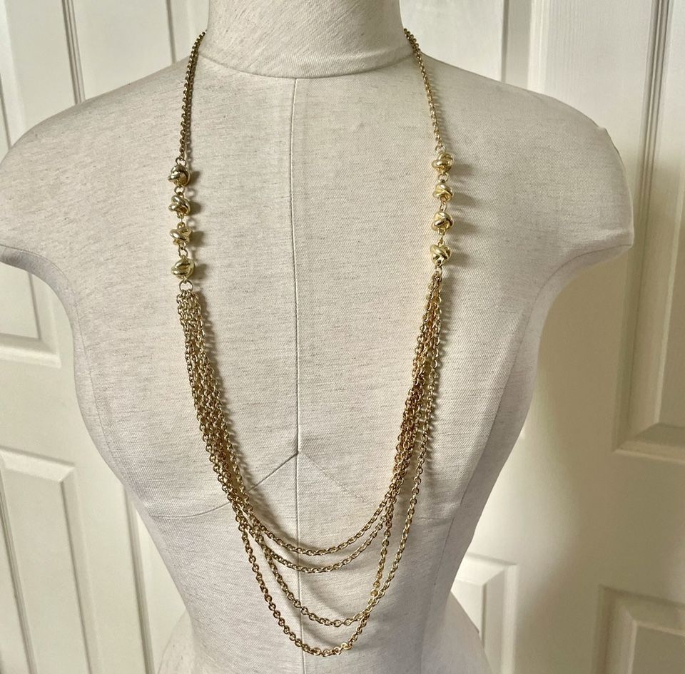 Gold Tone Long Multi Chain Necklace