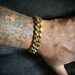 Gold 8 Inch 14mm Cuban Link Bracelet