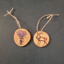 Wood Slice Christmas Tree Ornaments - Set of 2