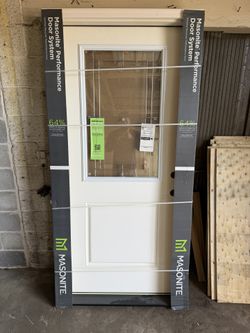 Masonite 36 x 80 Decorative Glass Fiberglass Front Door – Left Hand Inswing