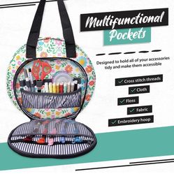 Embroidery Bag - Cute Zipper Storage Compartment Tote for Cross Stitch Needlework Supplies - Cross Stitch Bag with Triple Layer Storage & Handles - Po