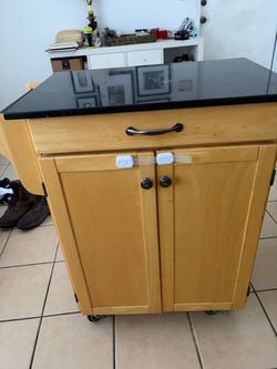 Rolling Kitchen Island Cart with Black Top