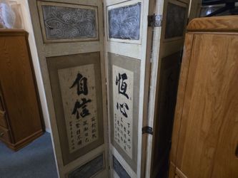 Asian Calligraphy Folding Room Divider Screen
