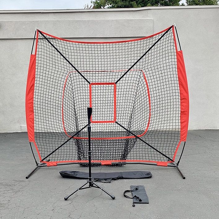 (NEW) $75 Baseball Softball (7x7’ Net & Ball Tee Set) Practice Hitting & Pitching Net w/ Carry Bag