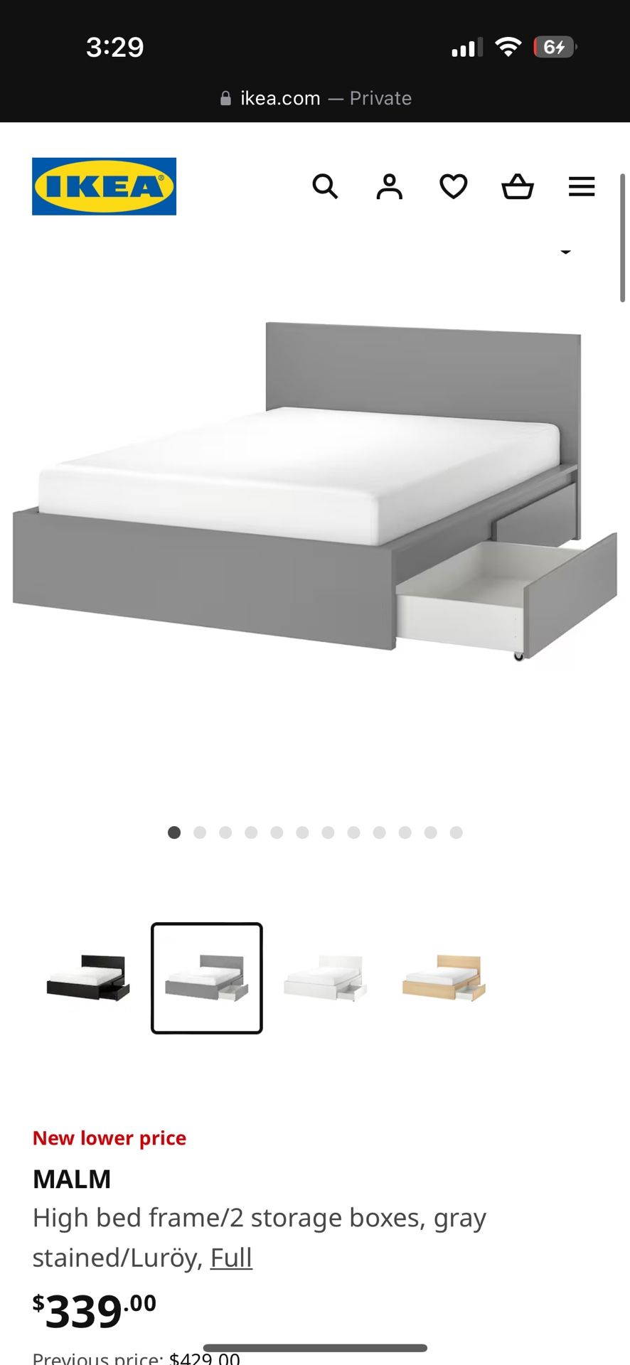 FULL Bed Frame With Storage Drawers (Grey)