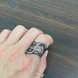 Sterling silver 925 rink dipped in black gold with cubic zirconia