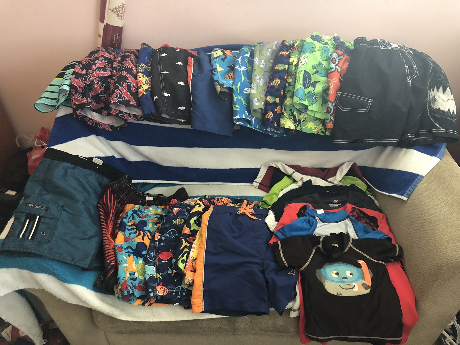 Boys board shorts and rash guards