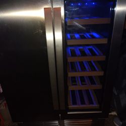 stainless steel and black dual zone wine fridge