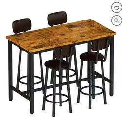 43.3” Dining Table Set for 4, Rectangle Bar Table with 4 PU Leather Backrest Stools, Pub Dining Room Table Set for Kitchen, Bar, Breakfast Nook, Small