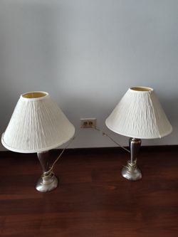 Pair of Table Lamps with White Shades
