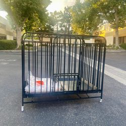 Dog Crate, Escape-Proof Indestructible Cage for High-Anxiety Dogs, 2-Door Kennel with Lockable Wheels and 2 Removable Trays