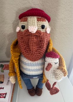 Handmade Crochet Amigurumi Old Man with Chicken Doll