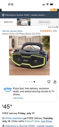 Jensen CD-575 Portable CD Player Boombox