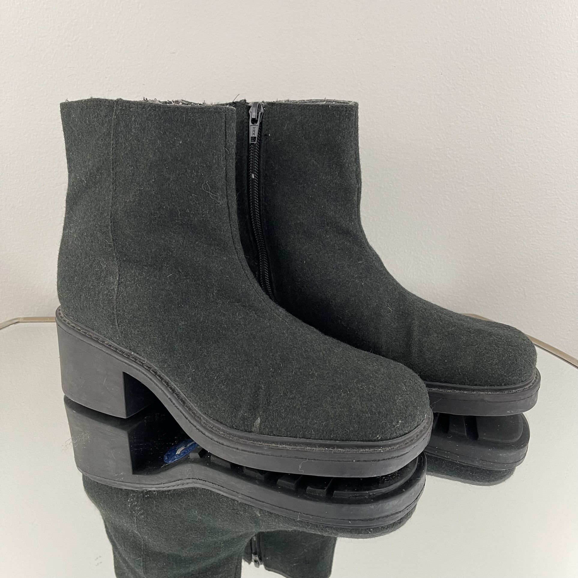 NINE WEST Cloud 9 Vintage 90’s Dark Green Wool Chunky Platform Lug Ankle Boots