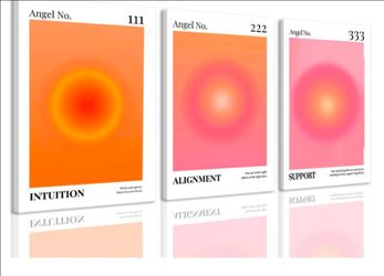 3-Piece Angel Number Aura Canvas Wall Art Set – Pink & Orange