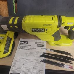 RYOBI P518 18V Brushless Reciprocating Saw with Fast Charger &  blades