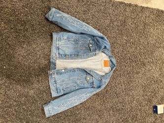 Levi denim jacket with design on sleeves