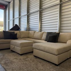 Light Gray Sectional + Ottoman - Free Delivery 