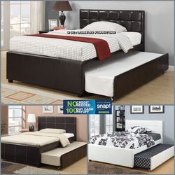 Full/Twin Espresso Trundle Beds w. Orthopedic Mattresses Included 
