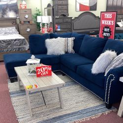🇺🇸HUGE Ashley Furniture Sale!🇺🇸 Brand New Blue Sectional W/ Designer Accent Pillows Included! $50 Down Takes It Home Today!