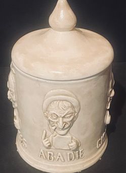 Vintage ABADIE Cigarettes Ceramic Tobacco Humidor Jar & Lid Relief Caricature