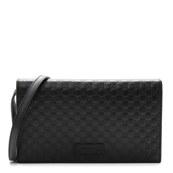 Authentic Gucci Black Micro GG Guccissima Crossbody Wallet Bag