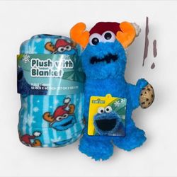 Sesame Street Cookie Monster Christmas Holiday Plush and Blanket Set