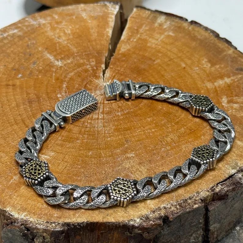 Oxidized 925 Sterling Silver Cuban Link Bracelet