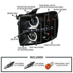 Spec-D Tuning Black Smoke Halo Projector Headlights w/ LED Compatible with 2007-2013 Chevy Silverado 1500, 2007-2014 Chevy Silverado 2500HD/3500HD, Le