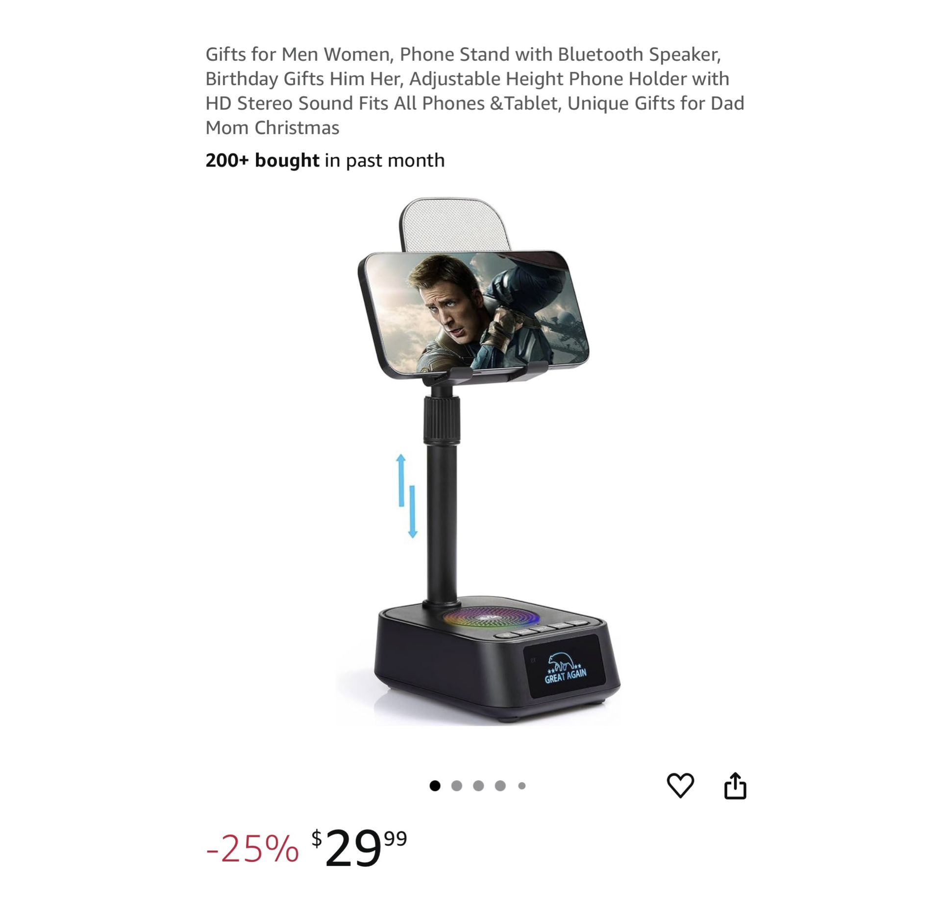 Brand new Phone Stand with Bluetooth Speaker, Birthday Gifts Him Her, Adjustable Height Phone Holder with HD Stereo Sound Fits All Phones &Tablet, Uni