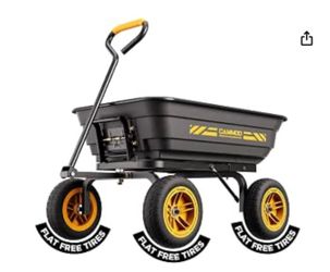 CAMMOO 10-in NO-Flat Tires 600lb Garden Dump Cart 4 Cu.Ft Wheelbarrow Black