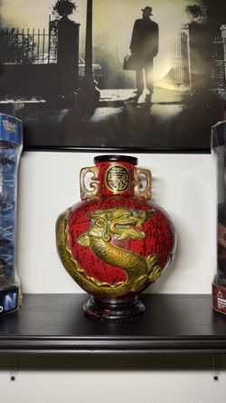 Vintage 1990s Chinese Dragon All Over Print Ceramic Vase