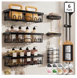 Shower Caddy 6-Pack, Advanced Rustproof Design, No Drilling Adhesive Shelves, Rack with Soap Holder